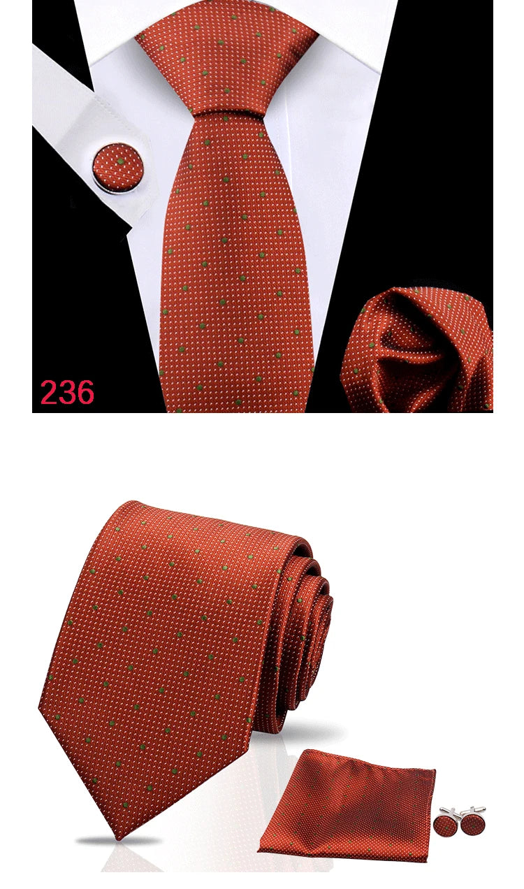 Luxury Plaid Tie For Mens Necktie Handkerchief Pocket Square Cufflinks Set Jacquard Woven Ties Wedding Business Accessories
