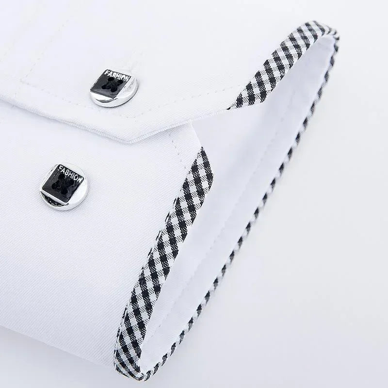 Spring and Autumn Men Dress Shirt Long Sleeve Trim Business Casual Solid Color Shirt Slim Fit White Base Layer Shirt for Male