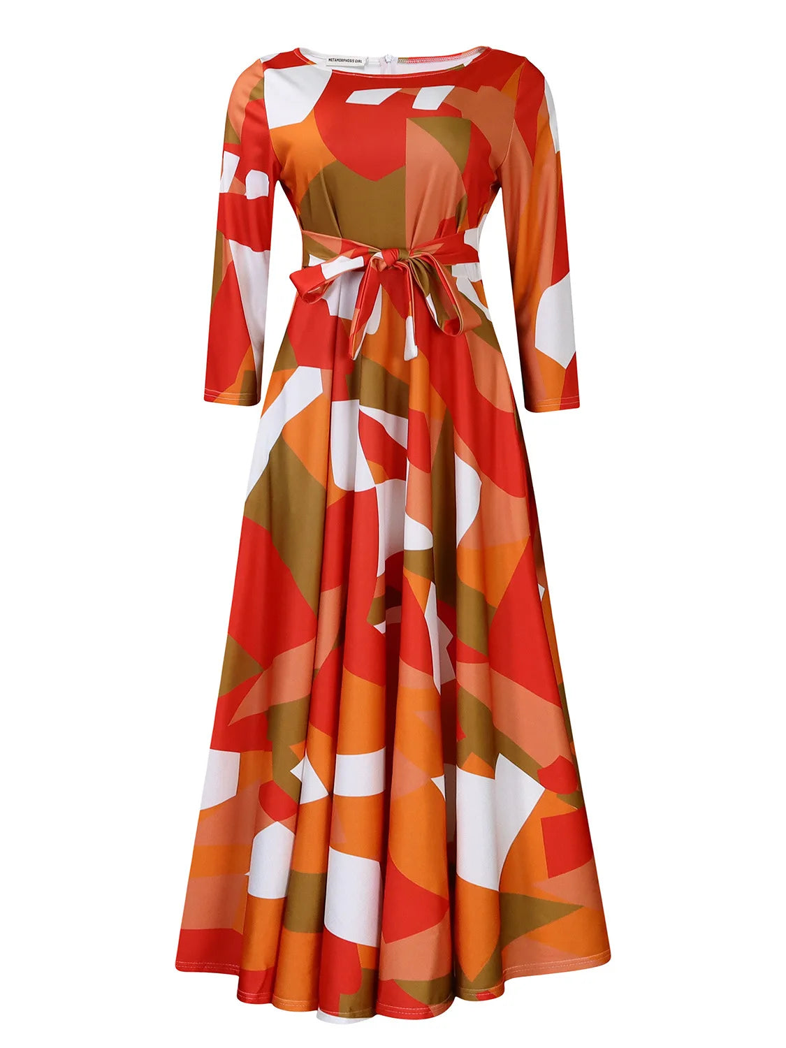 Women's 2024 Autumn New Style Fashionable Elegant Temperament Fashionable Printed Strap Waist Large Skirt Large Size Dress