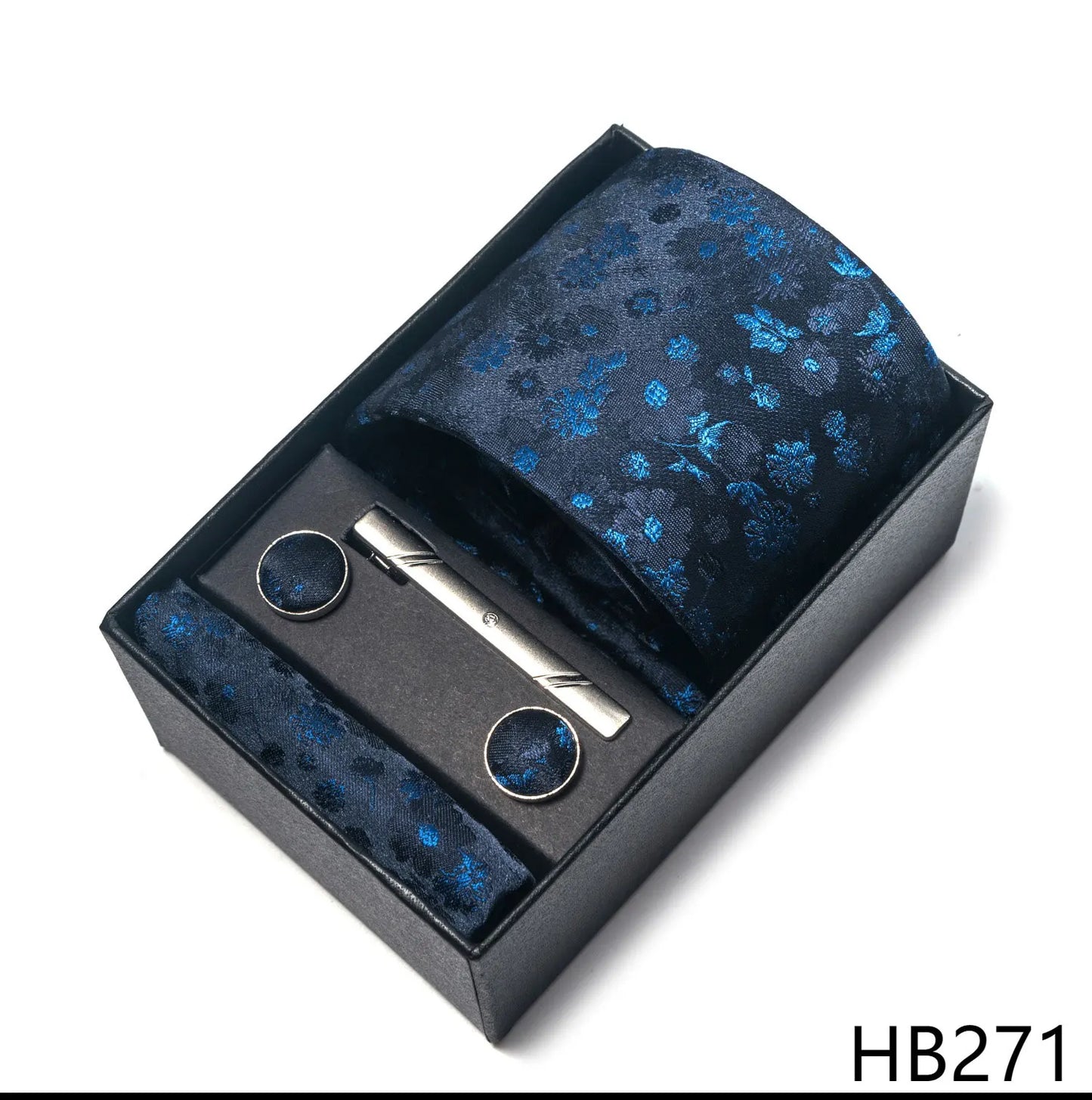 Luxury Brand 8 cm Tie Handkerchief Cufflink Clip Set For Men Wedding Gravata Suit Accessories Holiday Gift Box