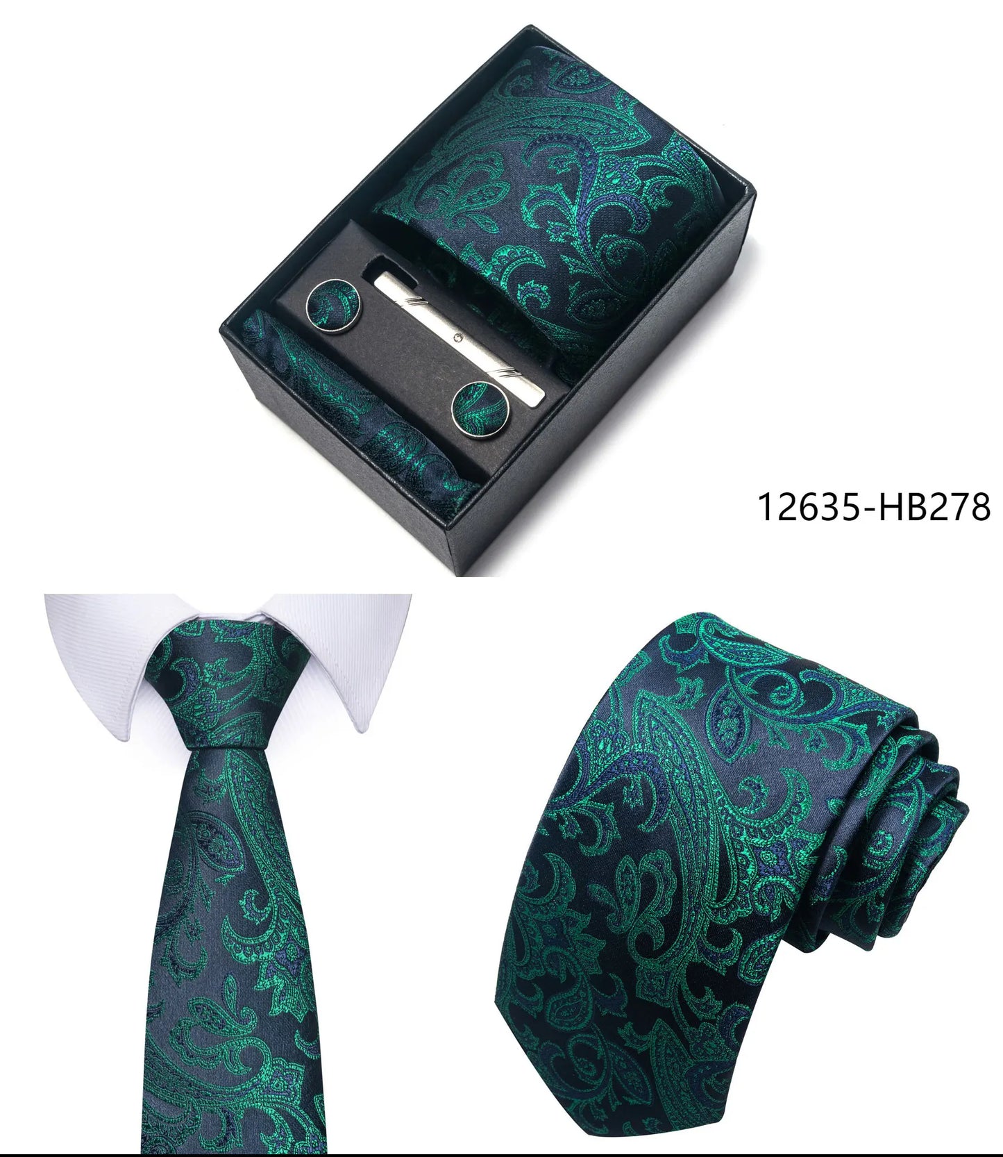 Luxury Brand 8 cm Tie Handkerchief Cufflink Clip Set For Men Wedding Gravata Suit Accessories Holiday Gift Box