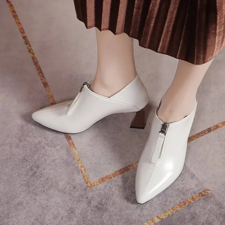 Women Pointed Toe High Heels Shoes Elegant Chunky Dress Shoes Female Spring New Fashion Sandals Design Office Zipper Pumps