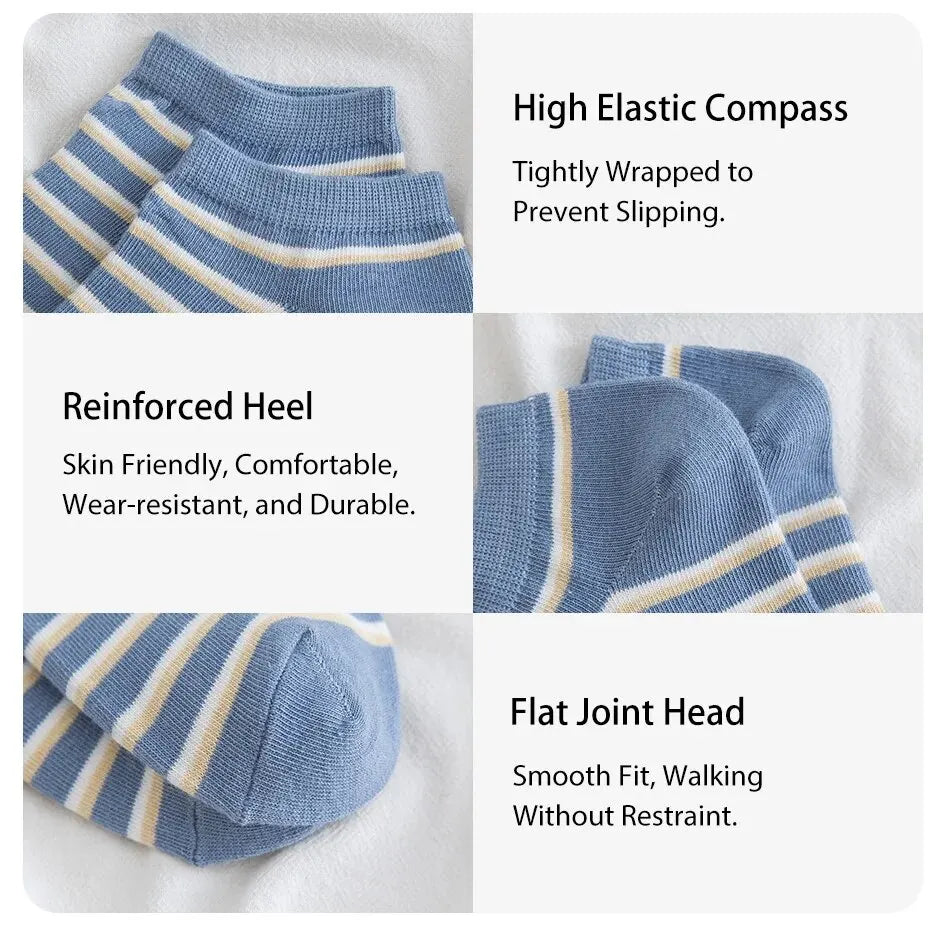 6 Pairs of Women's Spring and Summer Four Season Striped Plaid Fashion Trend Simple and Comfortable Sports Style Socks