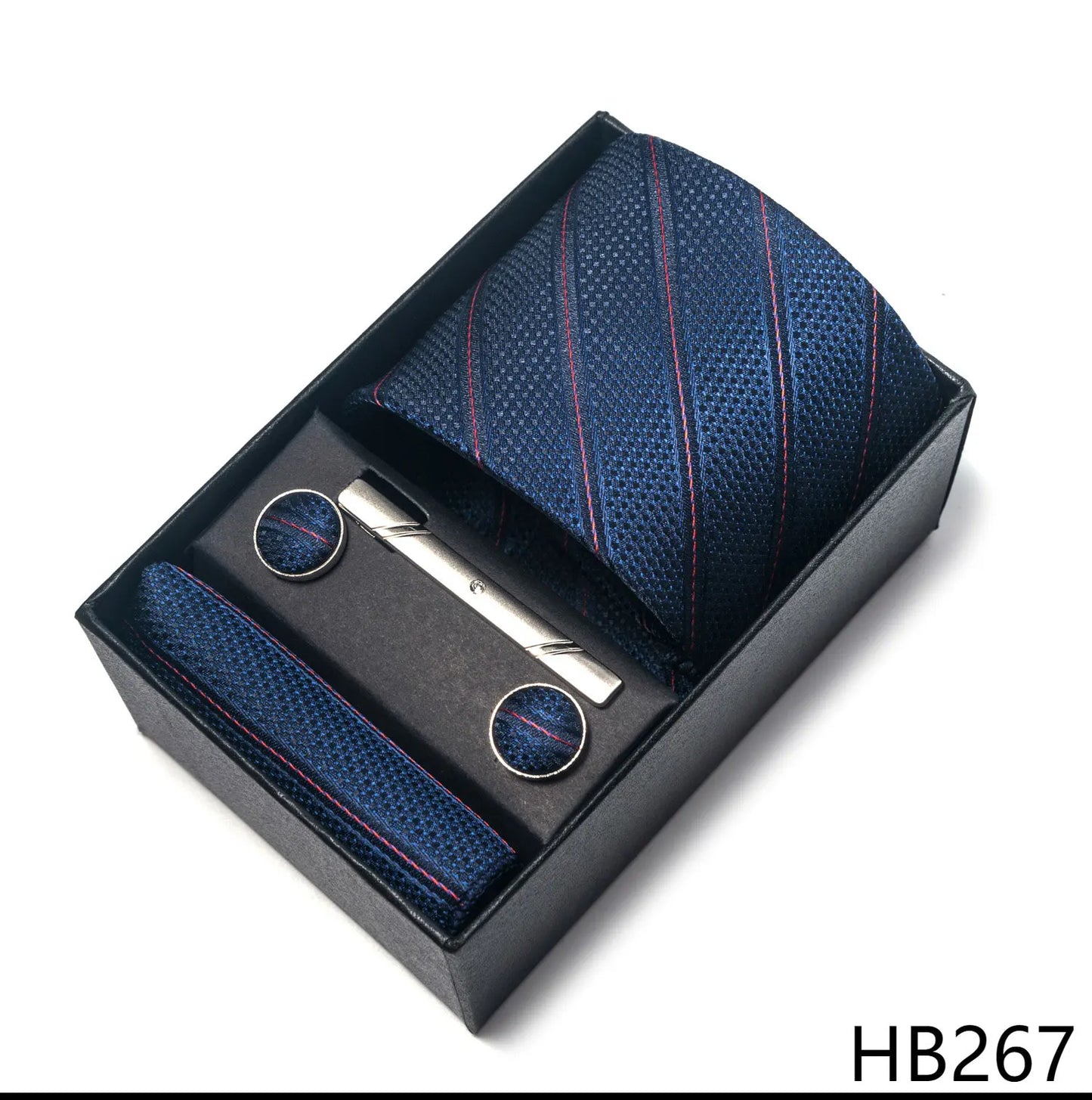 Luxury Brand 8 cm Tie Handkerchief Cufflink Clip Set For Men Wedding Gravata Suit Accessories Holiday Gift Box