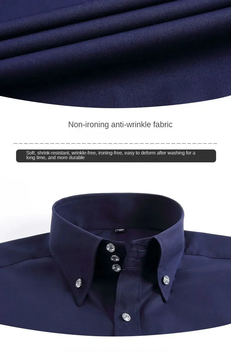 Men's Dress Shirt Autumn Spring Long Sleeve Business Blue Casual Shirts Female Coat Slim-fit Non-ironing Solid Color Black