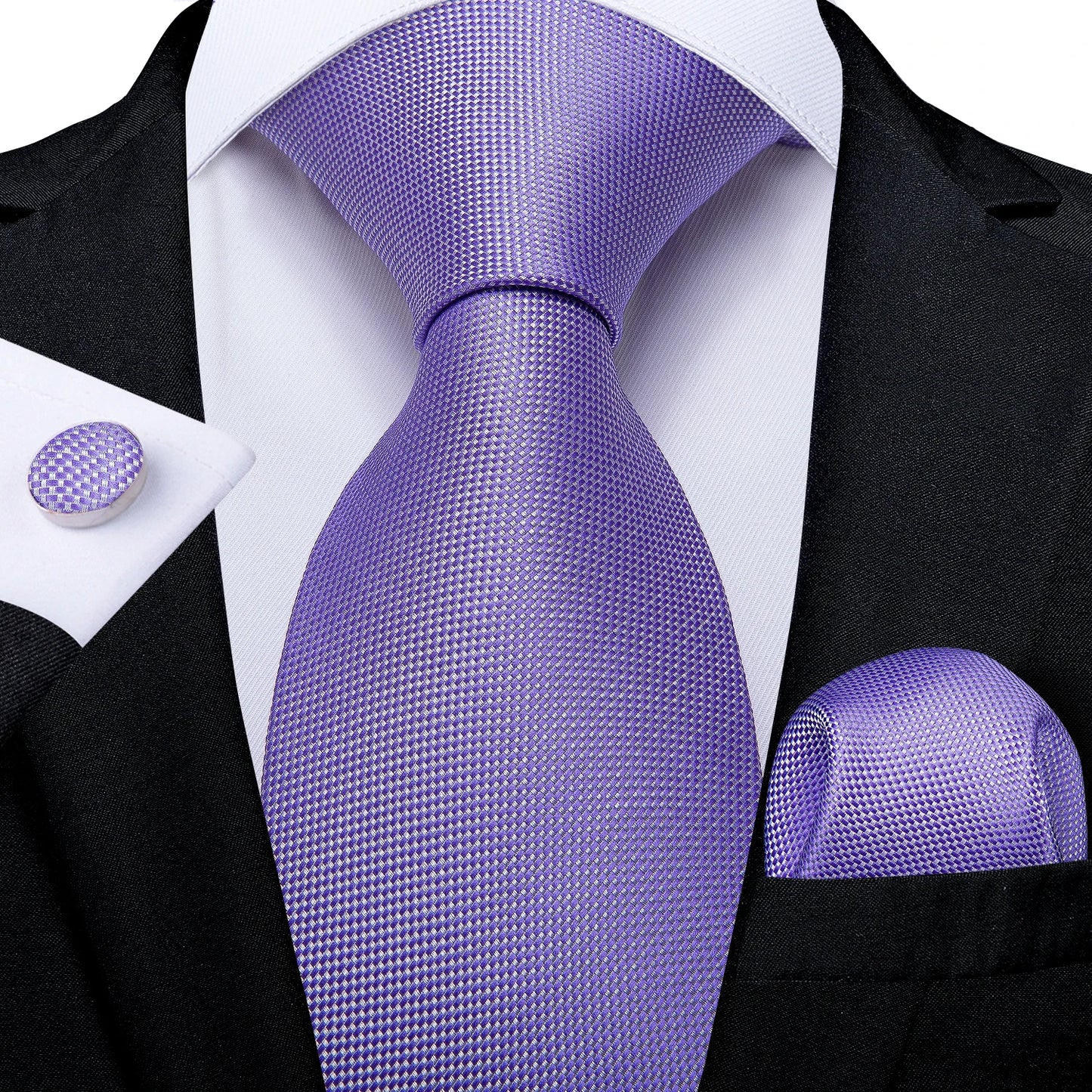 Men's Ties Solid Pink Blue Green Purple Wedding Party Accessories Groom Necktie Handkerchief Cufflinks Gift for Husband