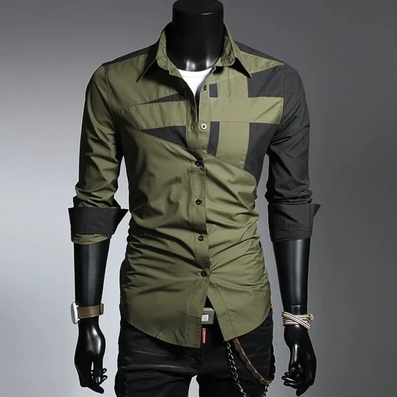Wholesale 2021 Fashion Spring Summer Casual Business Men\'s Irregular Patchwork Camisa Masculina Slim Long Sleeve Dress Shirts