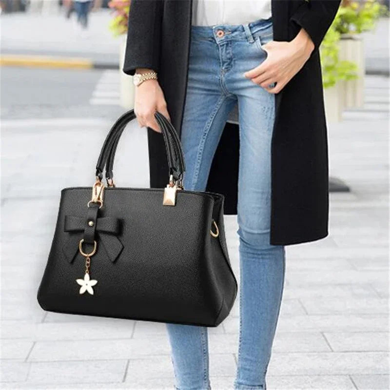 Elegant Women Messenger Bags With Flower Pendant Office Ladies Totes Pure Handbag For Female Crossbody Shoulder Bags