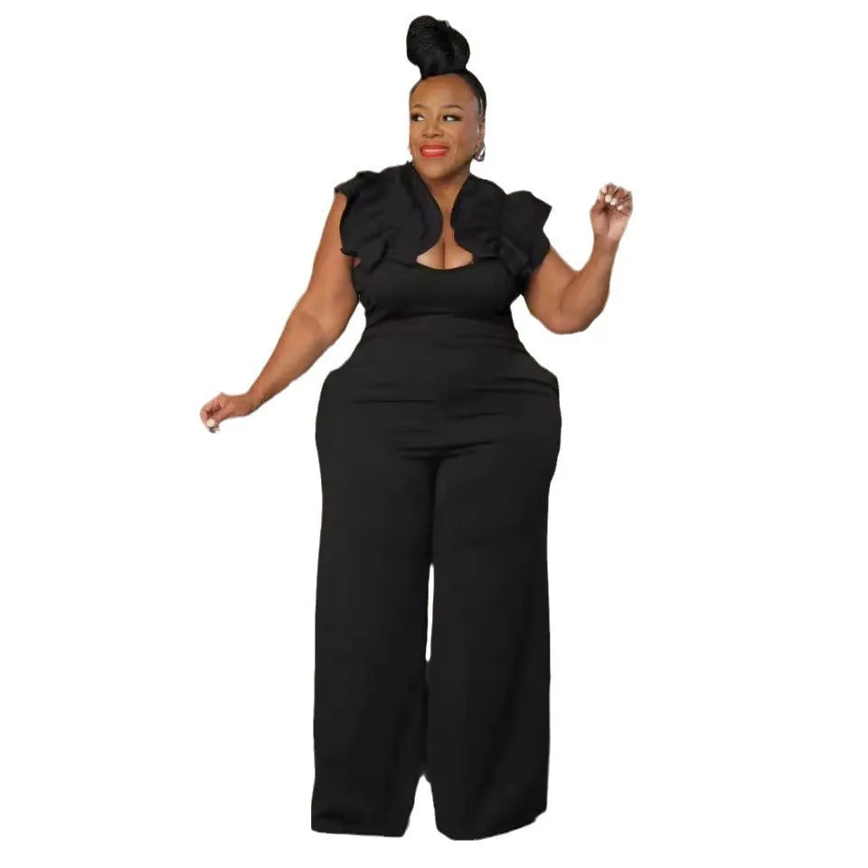 Plus Size Women Clothes Jumpsuit Summer Clothes Black Urban Leisure Bodysuit New 2024 Wide Leg Jumpsuit