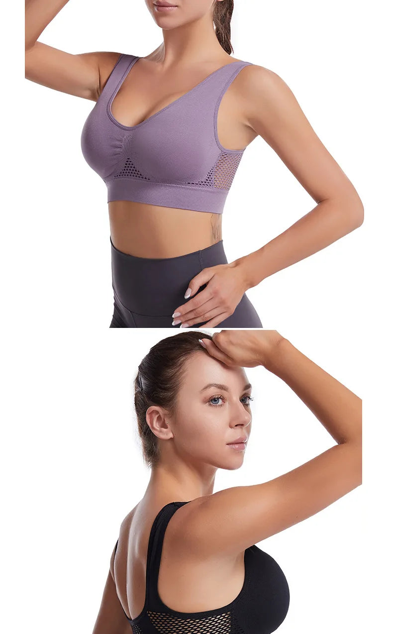 S-7XL Plus Size Grid Air Holes Bra sports without underwire Women's Underwear Shock-proof Yoga Running Brassiere Hollow out Vest