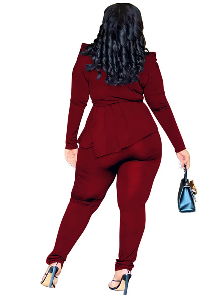 Wmstar Plus Size Two Piece Set Women Clothing Pants Sets Top Leggings Matching Office Lady Fall Clothes