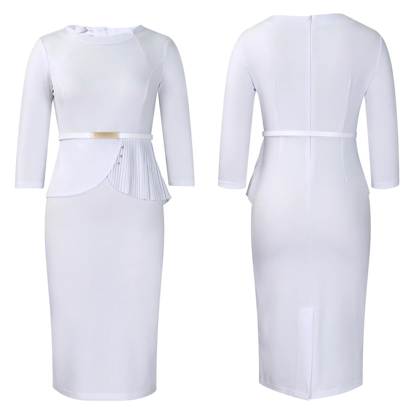 L-3XL Plus Size Elegant Midi Dress 2025 Spring Summer Women Office Lady Dress Casual 3/4 Sleeve Bandage Robe Oversize Dress