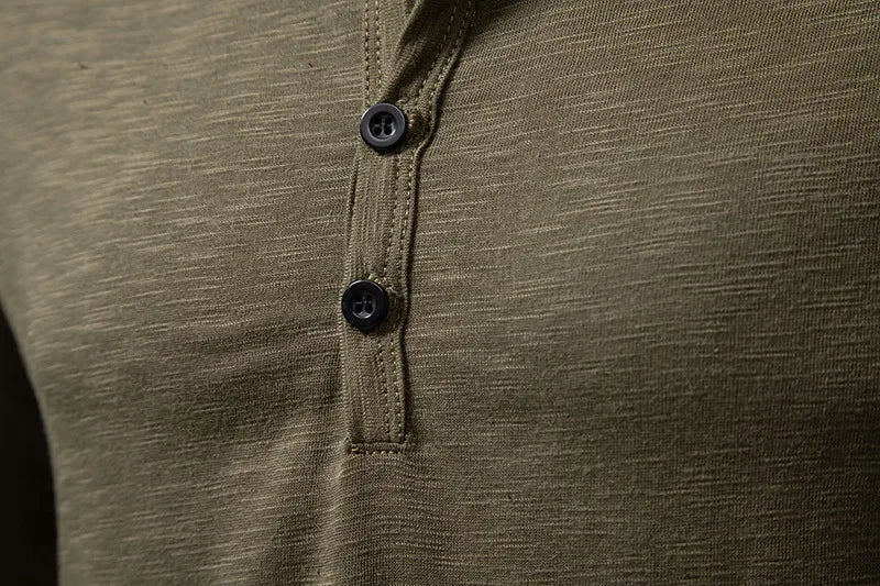 Autumn New Men's Cotton Button Long Sleeve Henley Neck T-Shirt Casual Solid Color Breathable Versatile Fashion Slim T-Shirts