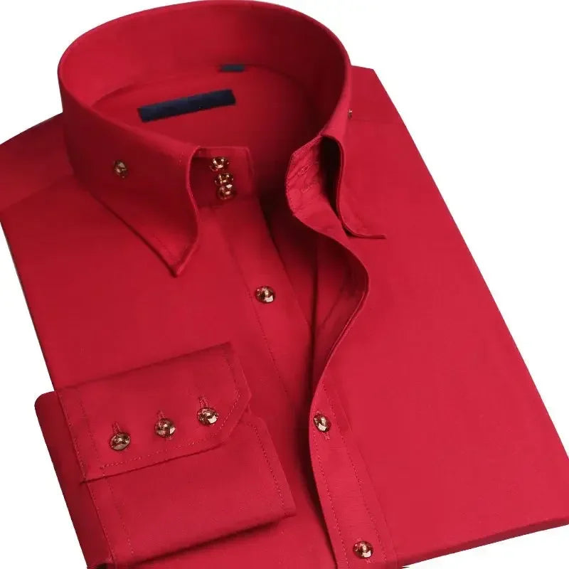 Men's Dress Shirt Autumn Spring Long Sleeve Business Blue Casual Shirts Female Coat Slim-fit Non-ironing Solid Color Black