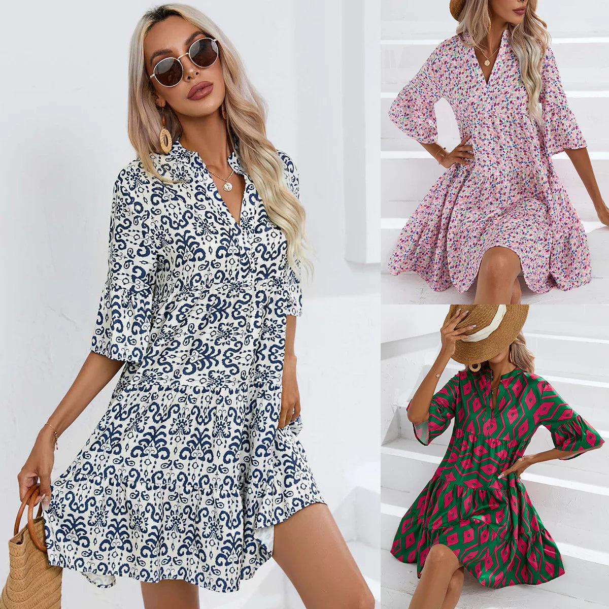 Women's Spring Summer Printed Dress Long Sleeve Flared Mid-Length Official Store Exclusive New Arrivals