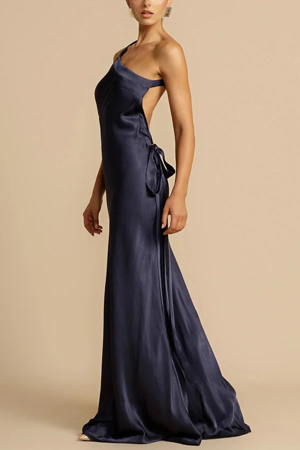Spring Summer Slim Off Shoulder Evening Dresses Women Solid Color Slant Collar Backless Package Hip Bodycon Party Dress Female