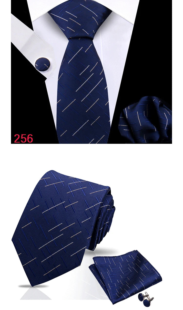 Luxury Plaid Tie For Mens Necktie Handkerchief Pocket Square Cufflinks Set Jacquard Woven Ties Wedding Business Accessories