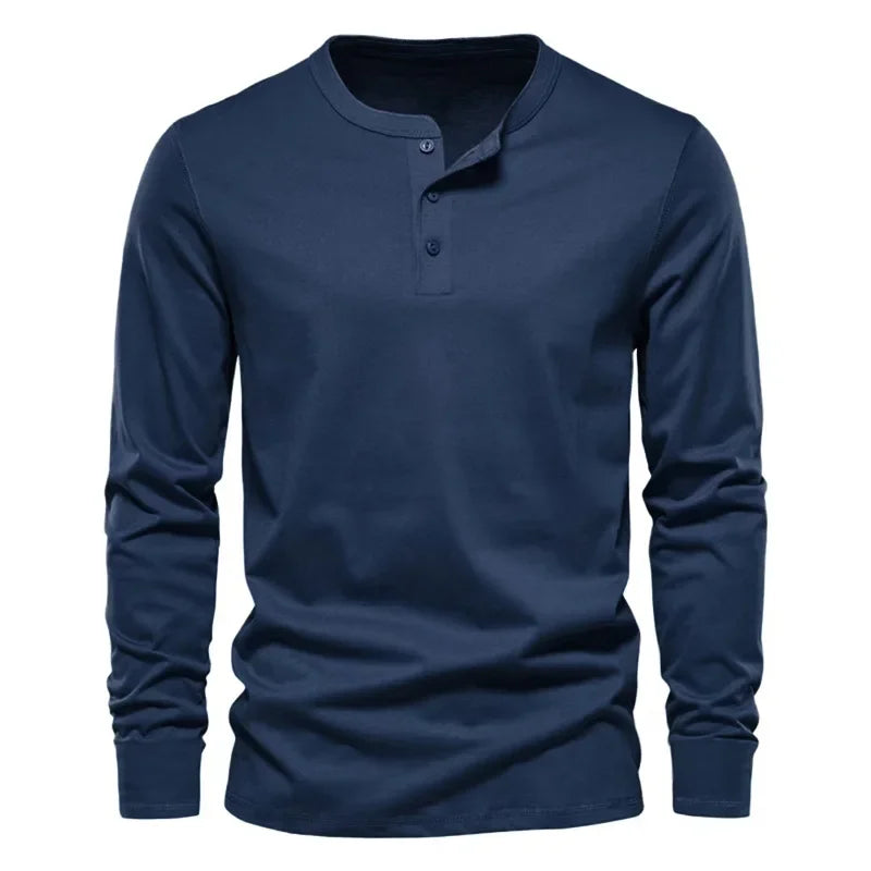 Cross-border Spring and Autumn Clothing European and American Men's T-Shirt Long-sleeved Men's Base Henry Shirt