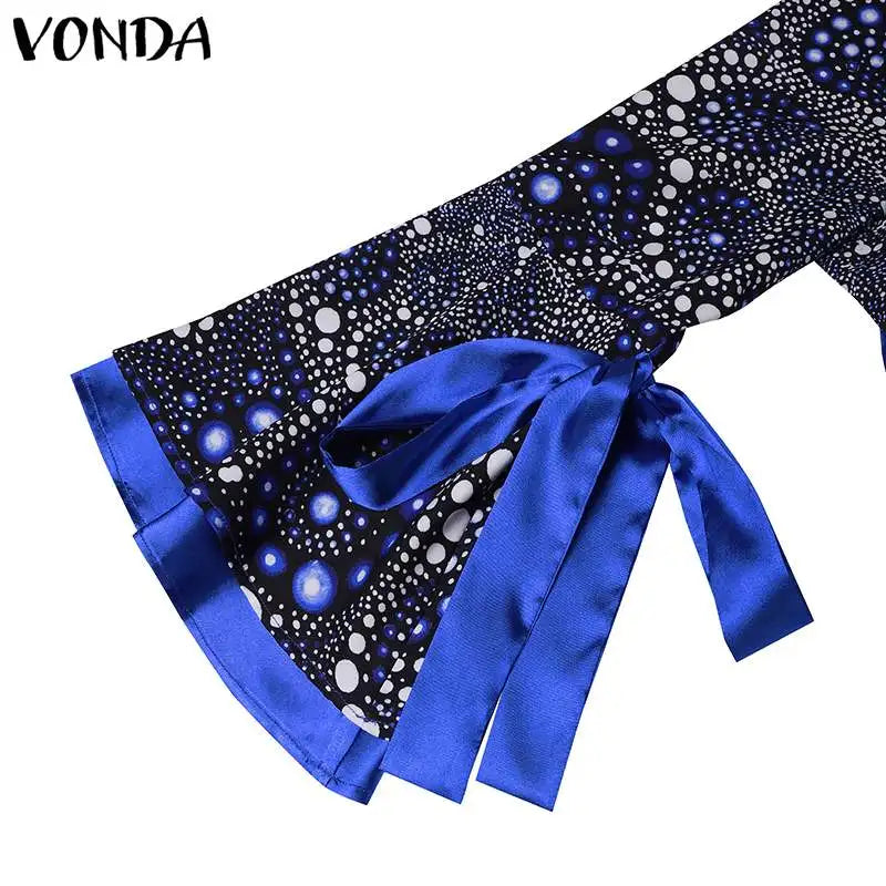Plus Size 5XL VONDA Women One Off Sholuder Maxi Dress Bohemian Ruffled Printed Vestidos 2024 Fashion Casual Floor-Length Robe