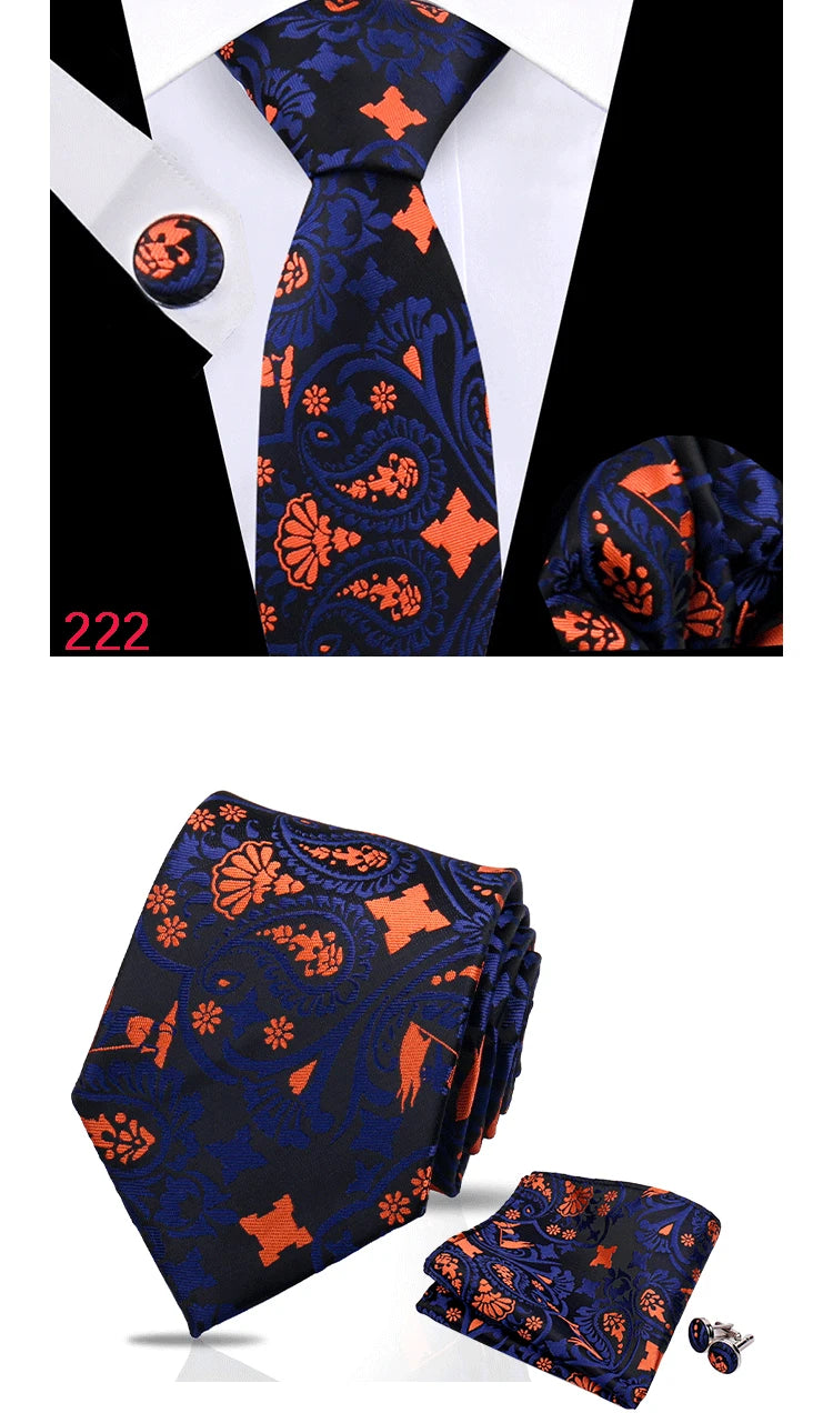 Luxury Plaid Tie For Mens Necktie Handkerchief Pocket Square Cufflinks Set Jacquard Woven Ties Wedding Business Accessories