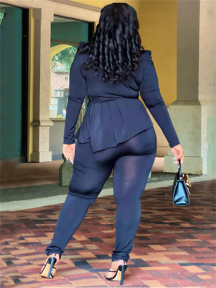 Wmstar Plus Size Two Piece Set Women Clothing Pants Sets Top Leggings Matching Office Lady Fall Clothes