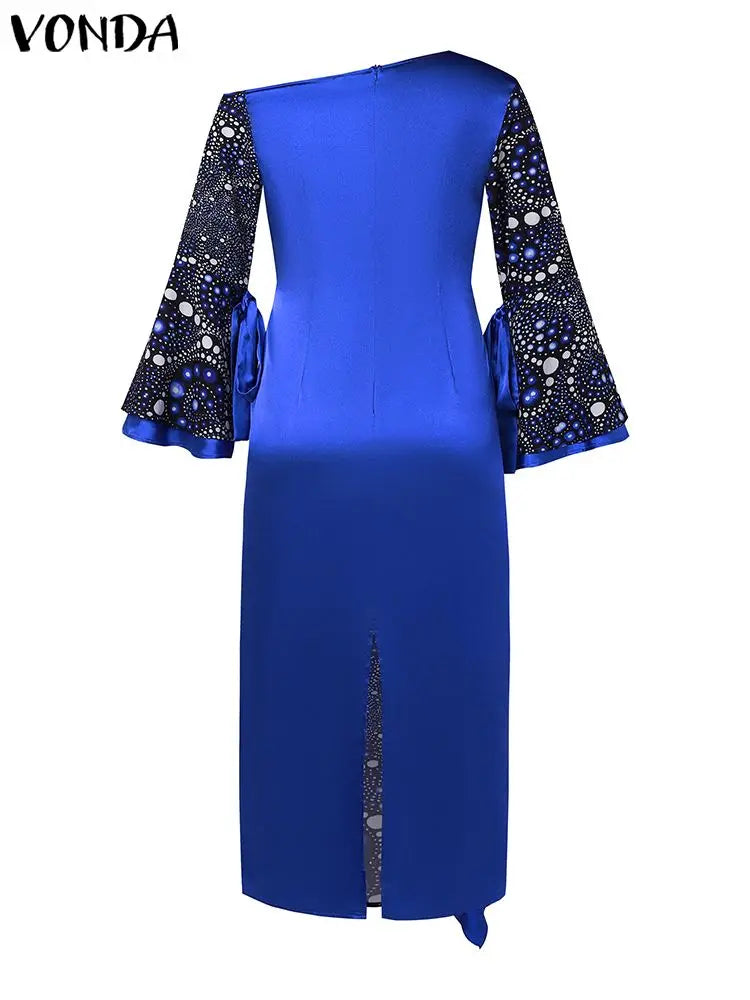 Plus Size 5XL VONDA Women One Off Sholuder Maxi Dress Bohemian Ruffled Printed Vestidos 2024 Fashion Casual Floor-Length Robe