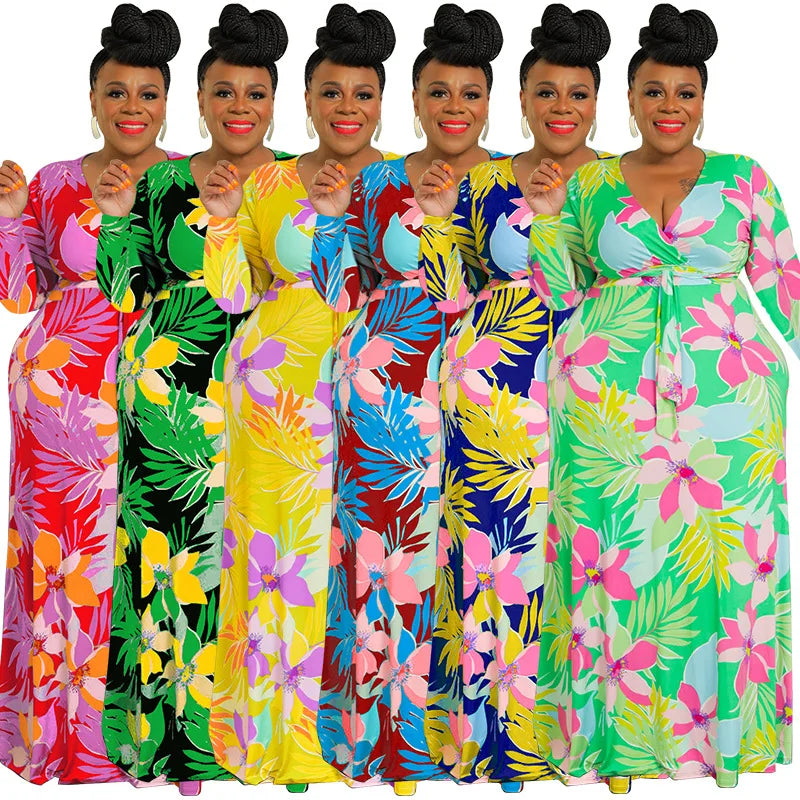 XL-5XL Plus Size Clothes Dresses Women Robes Summer Spring Long Sleeve Street Style Casual 3XL 4XL Big Size Maxi Dress Oversize