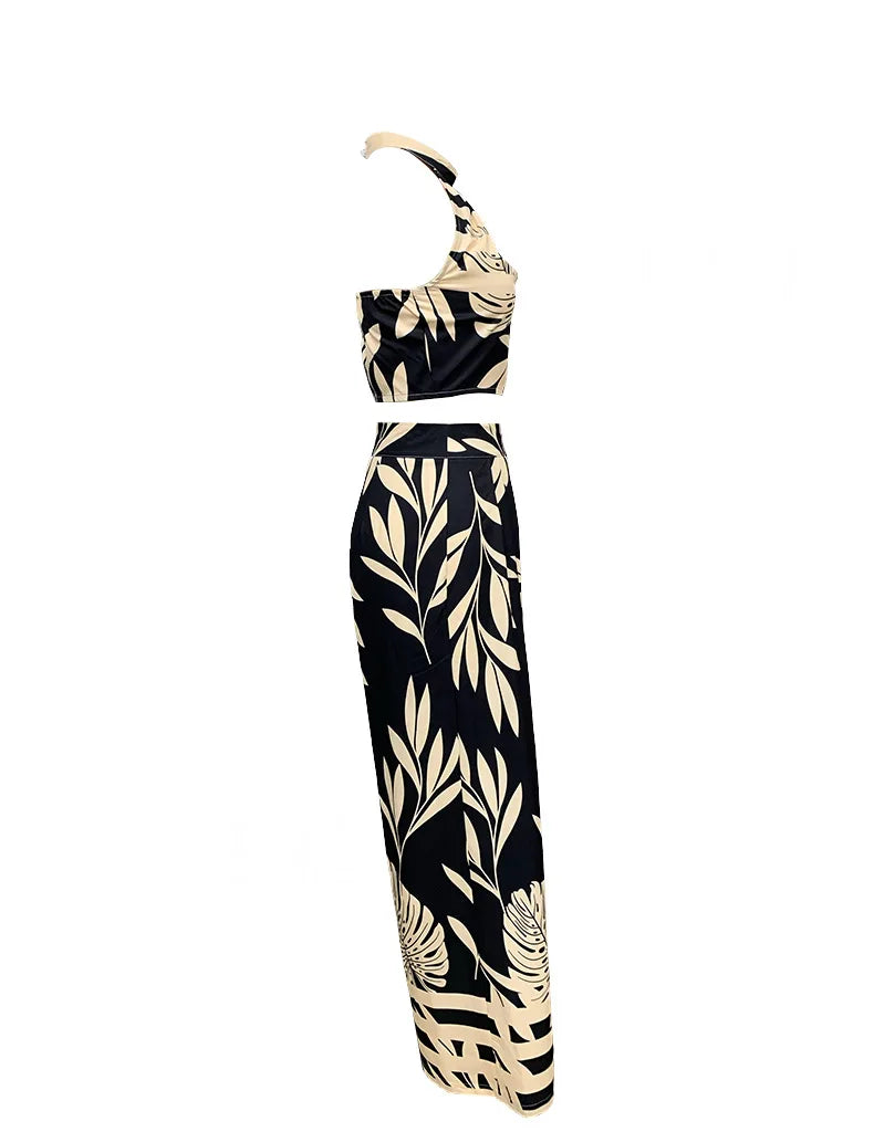 Boho floral print pant sets women fashion high waist pants outfit sexy sleeveless backless crop tops two pieces sets