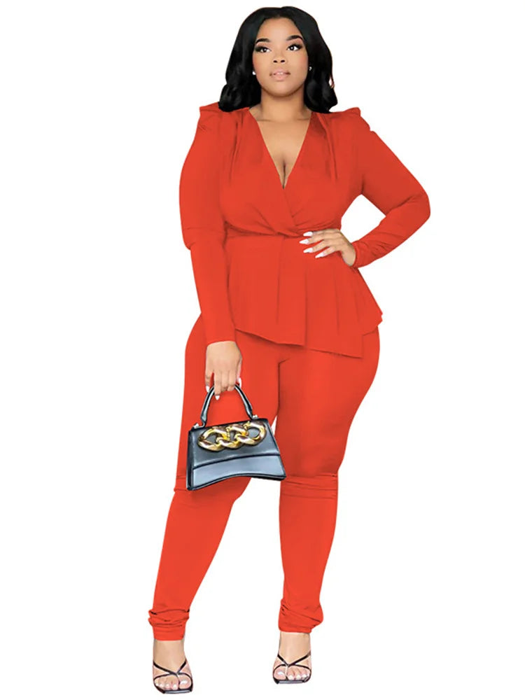 Wmstar Plus Size Two Piece Set Women Clothing Pants Sets Top Leggings Matching Office Lady Fall Clothes