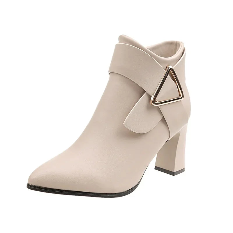 Women's Sexy Heels 2024 Autumn Winter Platform Buckle Pointed Ankle Boots Fashion High Quality Designer Women's Boot Botas Mujer