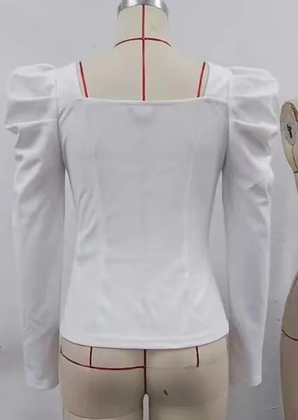 Women's Fashion Floral Pattern Puff Sleeve Top Casual Sexy Female Clothing T-Shirts Pullover New 2024 Spring Ladies Tops Blouse