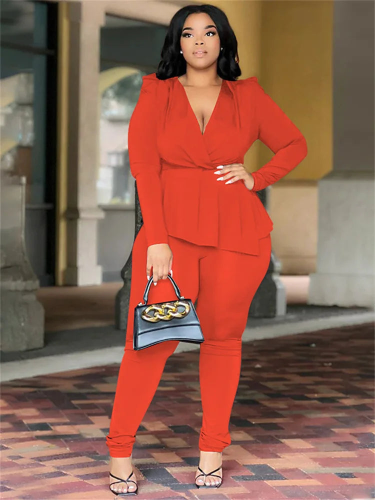 Wmstar Plus Size Two Piece Set Women Clothing Pants Sets Top Leggings Matching Office Lady Fall Clothes