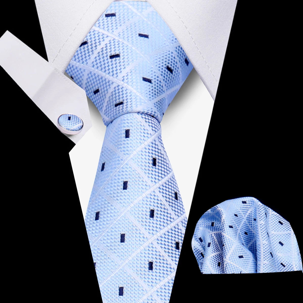 Tie Men Business Necktie Set Classic Plaid Cufflinks Handkerchief For Suit Wedding High Quality 3pcs Ties Sets Formal Gravata
