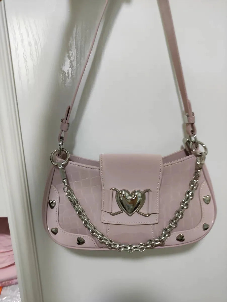 New Fashion Shoulder Bag 2025 PU Bags for Women Sweet Cool Subculture Pink Crossbody Bag сумка Bolsas