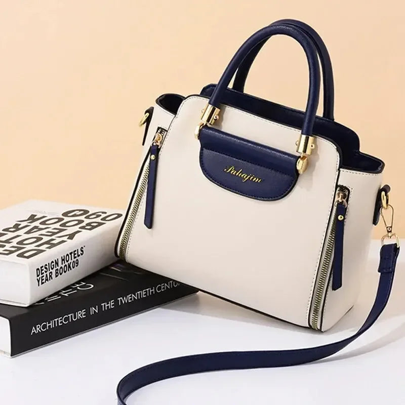 Fashion Color Contrast Handbag, Stitching Striped Crossbody Bag Women's Elegant Office & Work Purse
