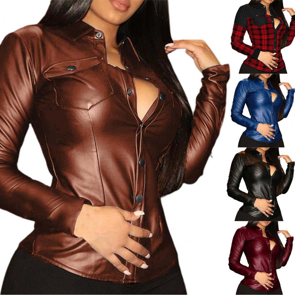 Stylish Blouse Spring Lapel Female Cool Pure Color Shirt Women Top Slim
