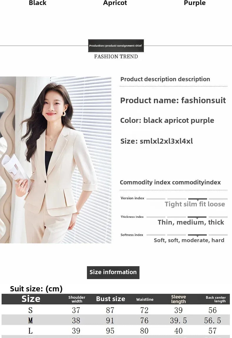 2024 Summer New Women's Petite Casual Seven-Half Sleeve Professional Workwear Purple Thin Suit Jacket Pants Set