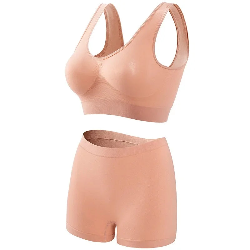 Seamless Bra Set Women Low Waist Underwear Female Tanks Bra Top Sexy Boyshort Panties Girls Casual Sports Lingerie Set Intimates
