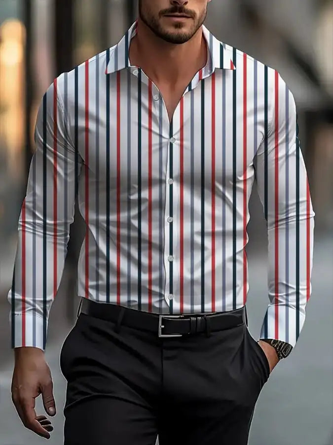 Men's shirt regular lapel shirt men's 3d printing triangle geometric printing casual street long sleeve fashion printed shirt