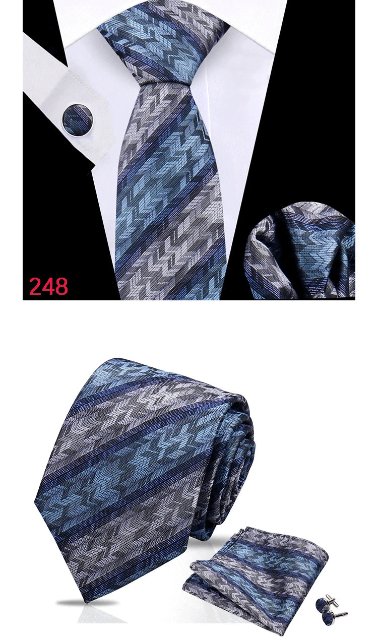 Luxury Plaid Tie For Mens Necktie Handkerchief Pocket Square Cufflinks Set Jacquard Woven Ties Wedding Business Accessories