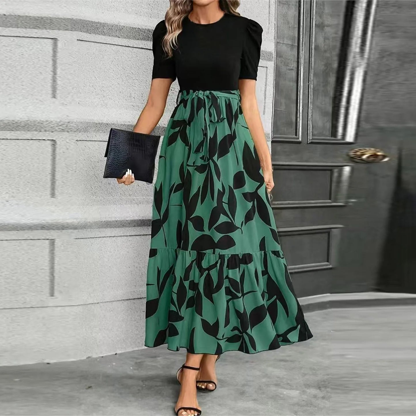 Spring Elegant Dress For Women Bow Tie Waist Cinched Dress A-Lin Flowing Skirt Office Women'S Clothing High Waisted Fashion Dres
