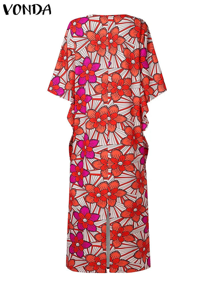 VONDA Women Summer Party Maxi Dress Bohemian Long Vestidos 2025 Vintage Printed Sundress Loose Casual O-Neck Robe Oversized