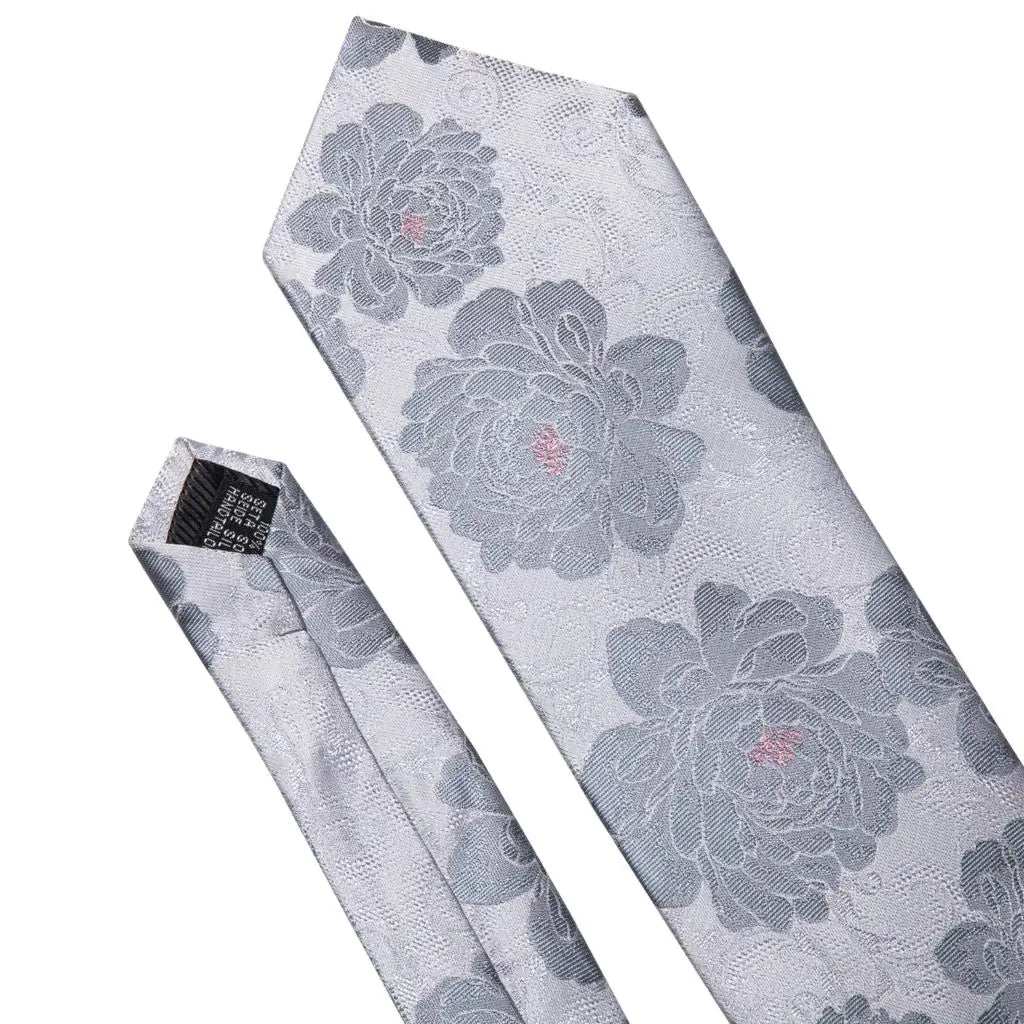 Barry.Wang Black White Gray Silver Silk Men Tie Handkerchief Cufflinks Set Jacquard Necktie for Male Wedding Business Party Gift