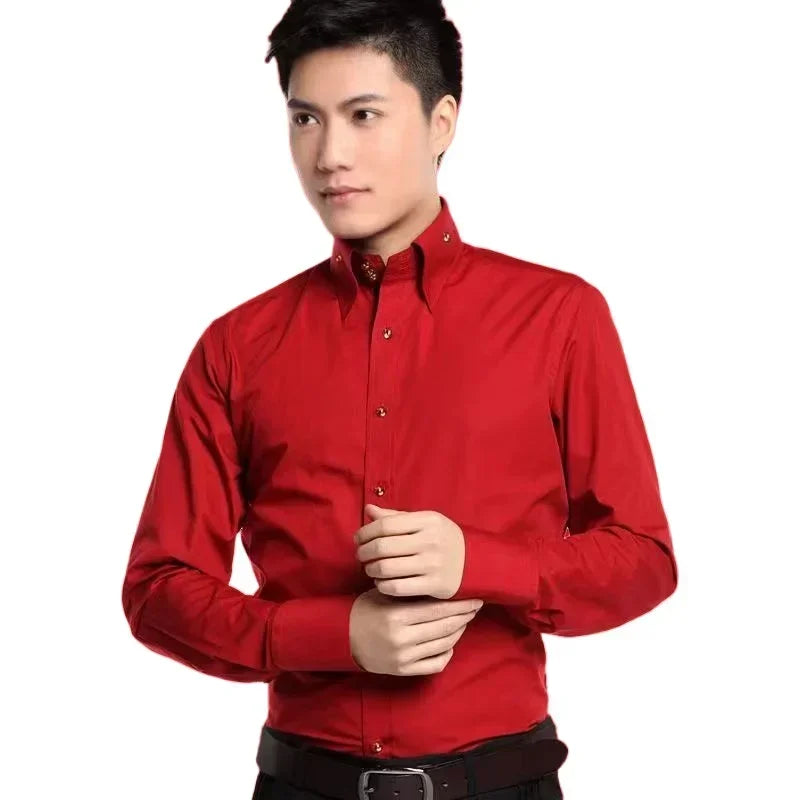 Men's Dress Shirt Autumn Spring Long Sleeve Business Blue Casual Shirts Female Coat Slim-fit Non-ironing Solid Color Black