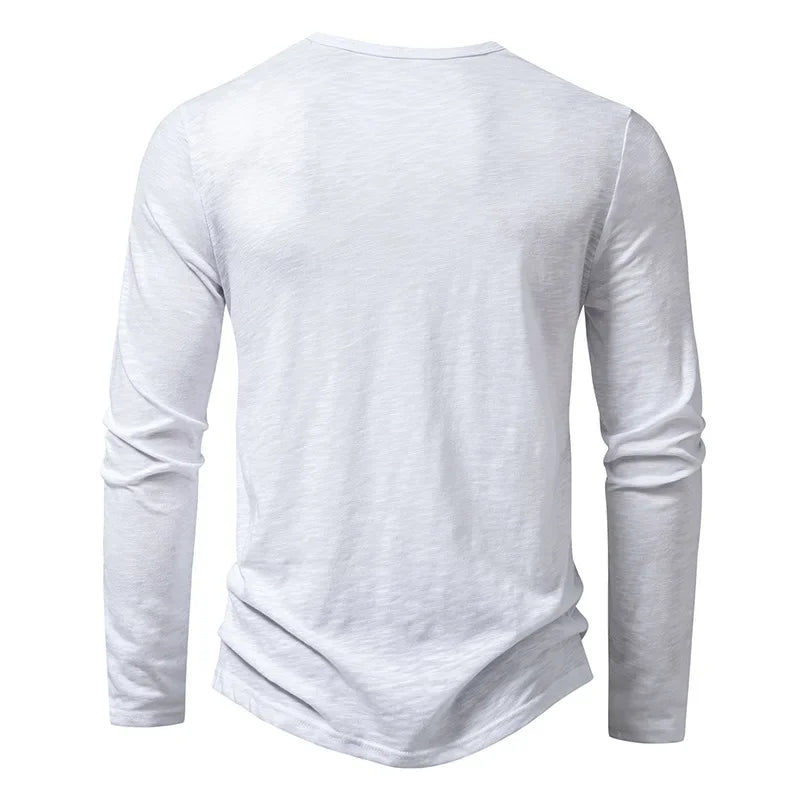 Autumn New Men's Cotton Button Long Sleeve Henley Neck T-Shirt Casual Solid Color Breathable Versatile Fashion Slim T-Shirts