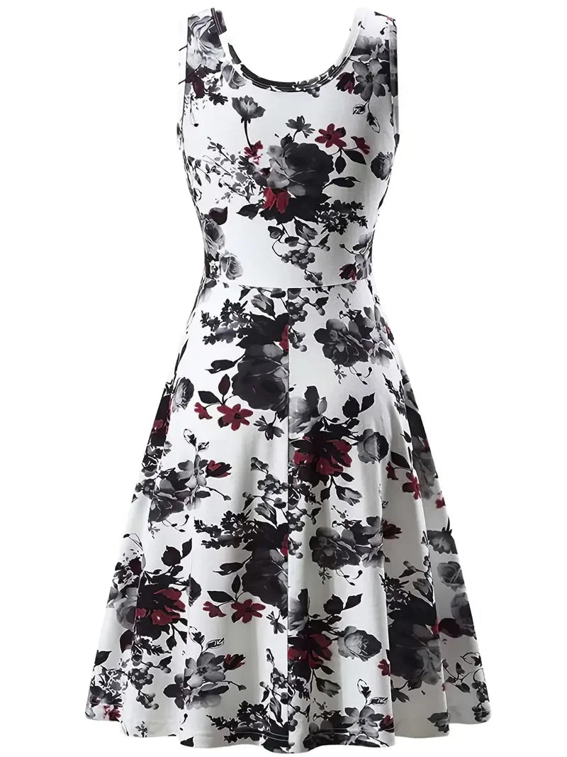 Spring and Summer Women's Digital Printing Short Sleeve Long Dress Round Neck Pullover Plaid Full Skirt Elegant Dress