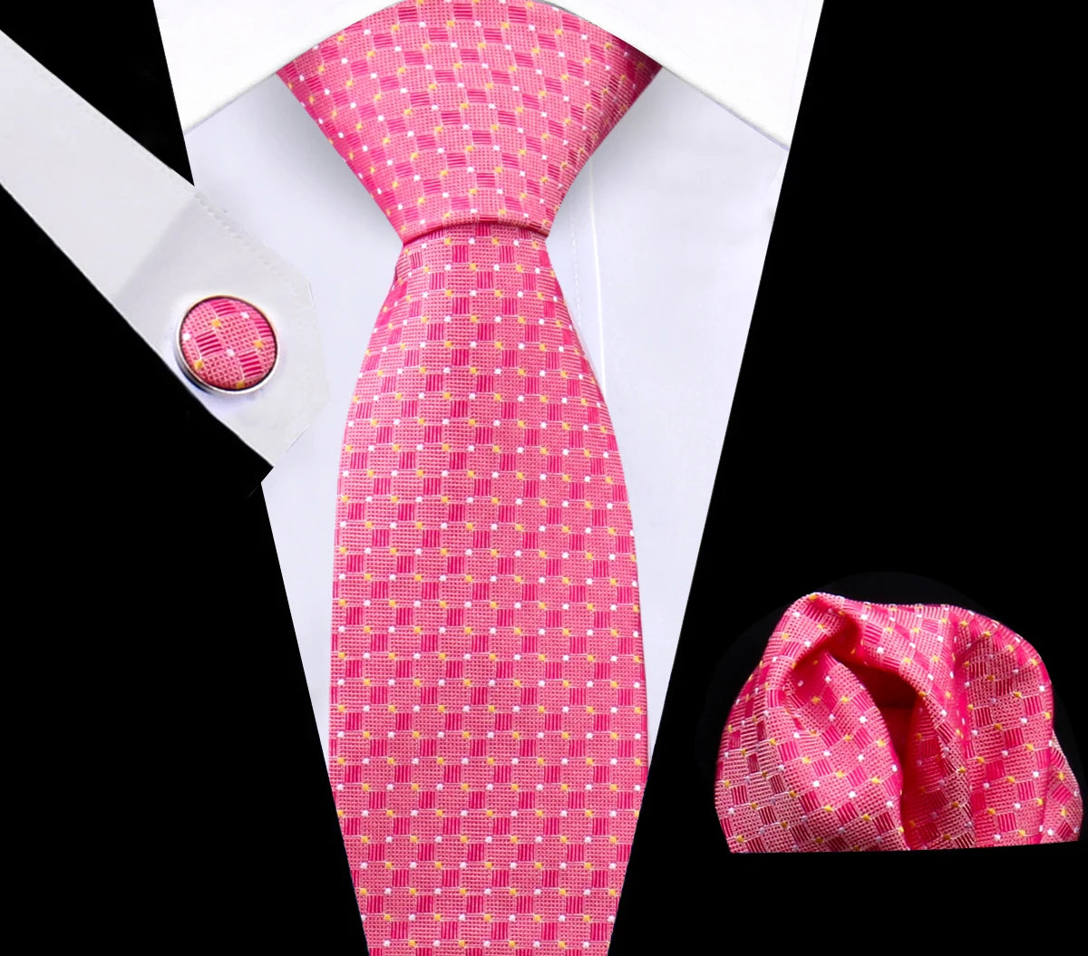 Luxury Plaid Tie For Mens Necktie Handkerchief Pocket Square Cufflinks Set Jacquard Woven Ties Wedding Business Accessories