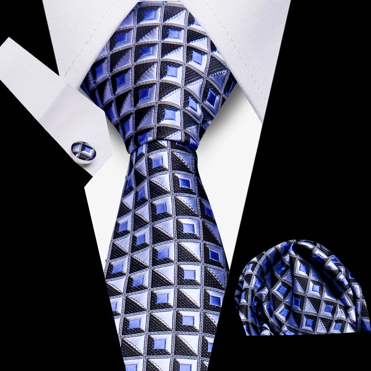 Tie Men Business Necktie Set Classic Plaid Cufflinks Handkerchief For Suit Wedding High Quality 3pcs Ties Sets Formal Gravata