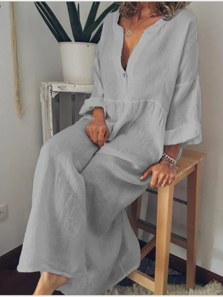 New in Spring Elegant Long Dresses for Women Long Sleeved V-neck Fashion Summer Dresses 2024 Loose Retro Female Clothing Robe