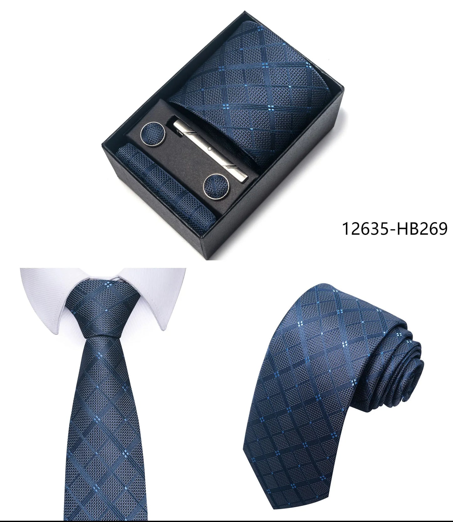 Luxury Brand 8 cm Tie Handkerchief Cufflink Clip Set For Men Wedding Gravata Suit Accessories Holiday Gift Box